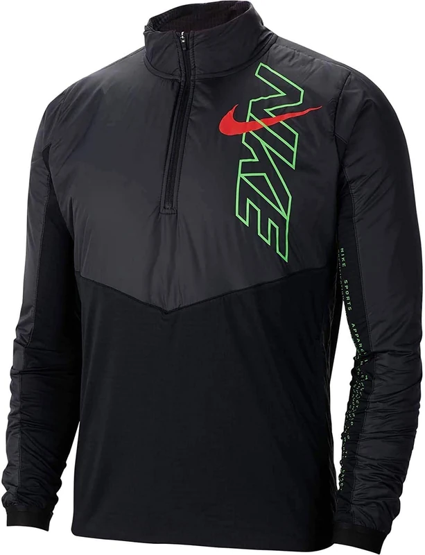 Nike M Nk Elmnt Track Top Hz WM Air Long Sleeved T-Shirt - Black/Scream Green/Bright Crimson, X-Large
