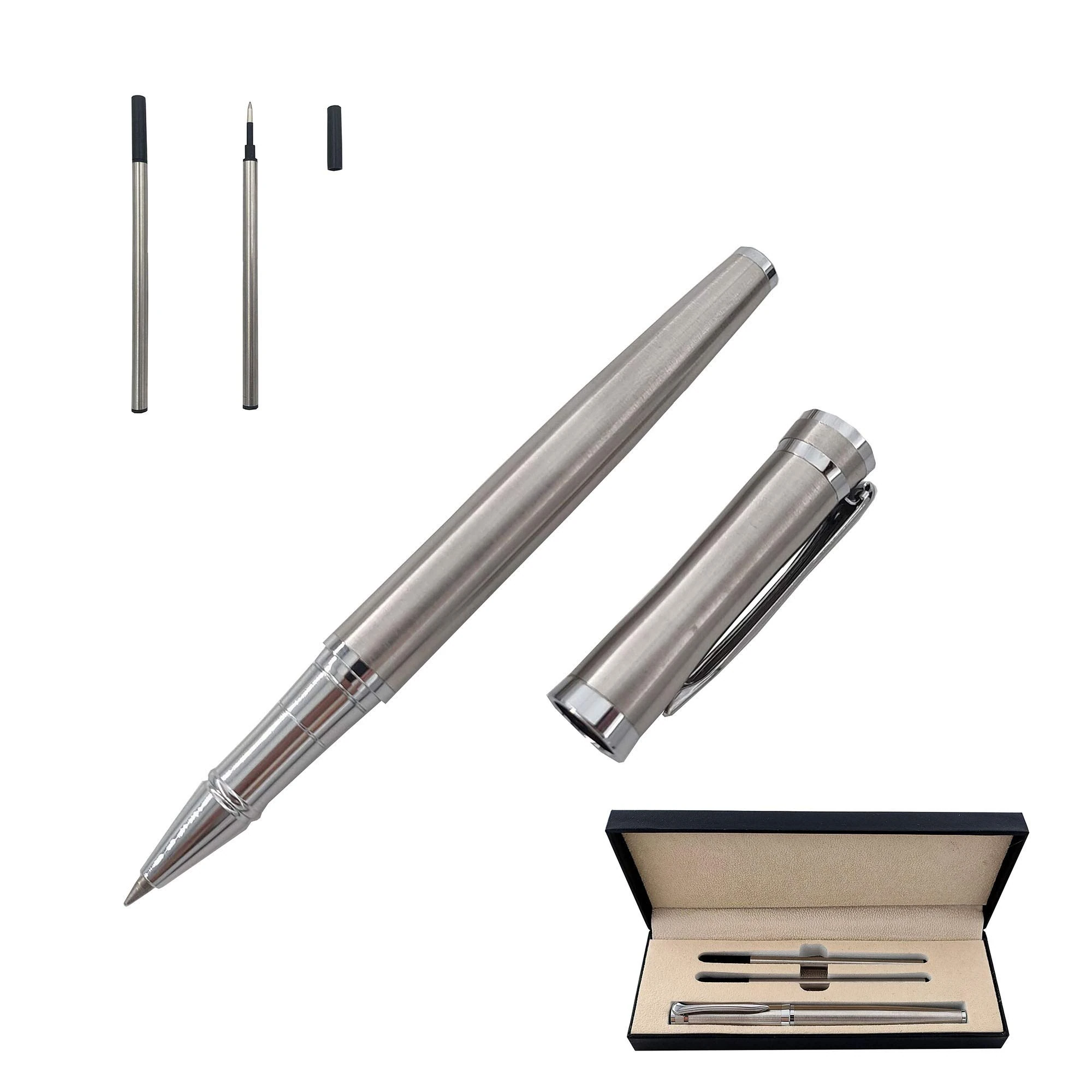 Accod Metal Ballpoint Pen Business Signature Pen Gel Pen with Two Black Refills Nice Gift for Friends and Family (Silver)