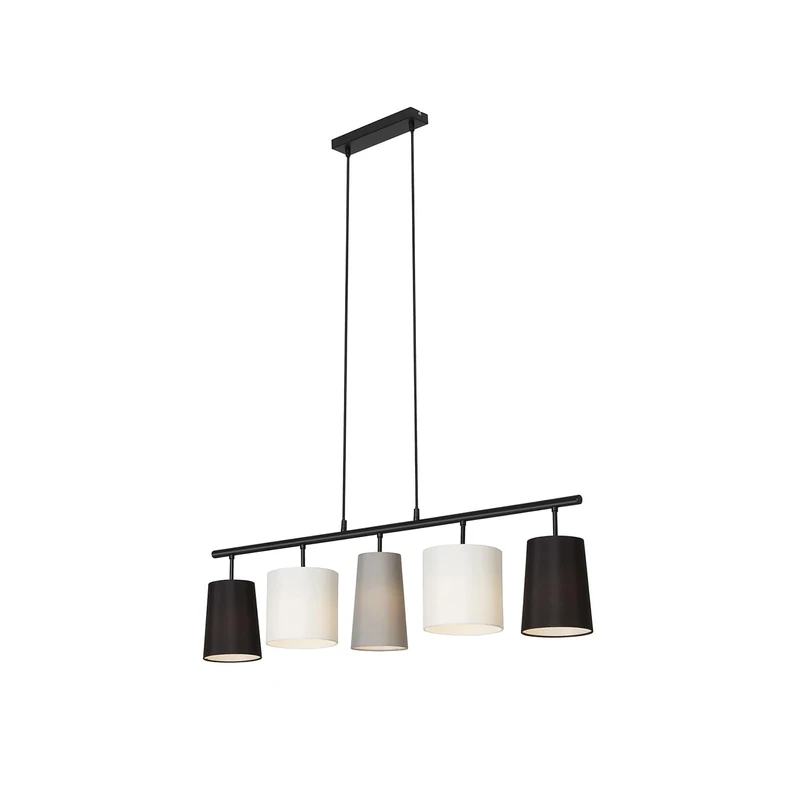 Briloner Leuchten Pendant Light 5-Bulb 5X E14 Textile Shade Black/White/Grey