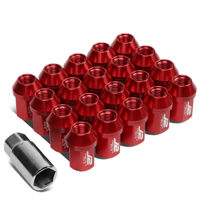 J2 Engineering 7075 Aluminum Red M12 x 1.5 20Pcs L: 35mm Close End Lug Nut w/Socket Adapter