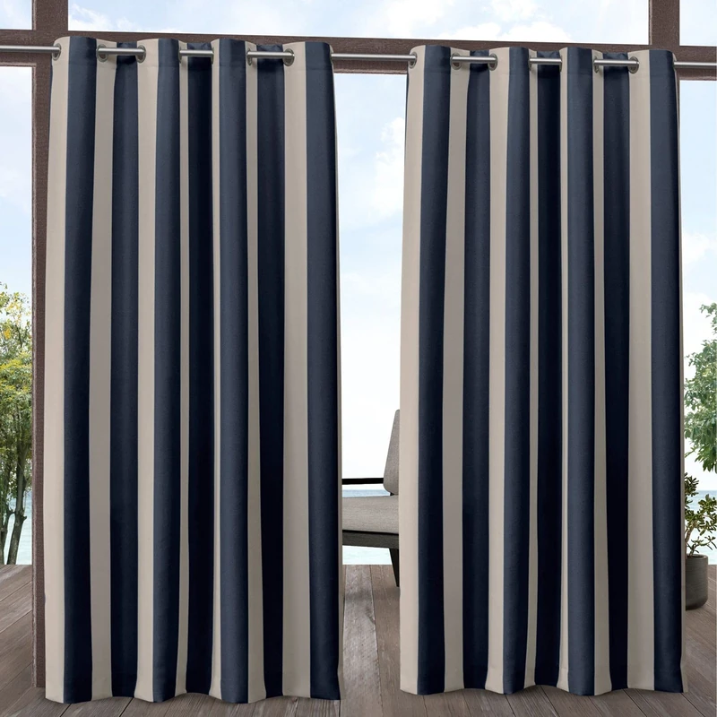 Exclusive Home Curtains Panel Pair, Fabric, Navy/Sand, 54x108 - Image 1
