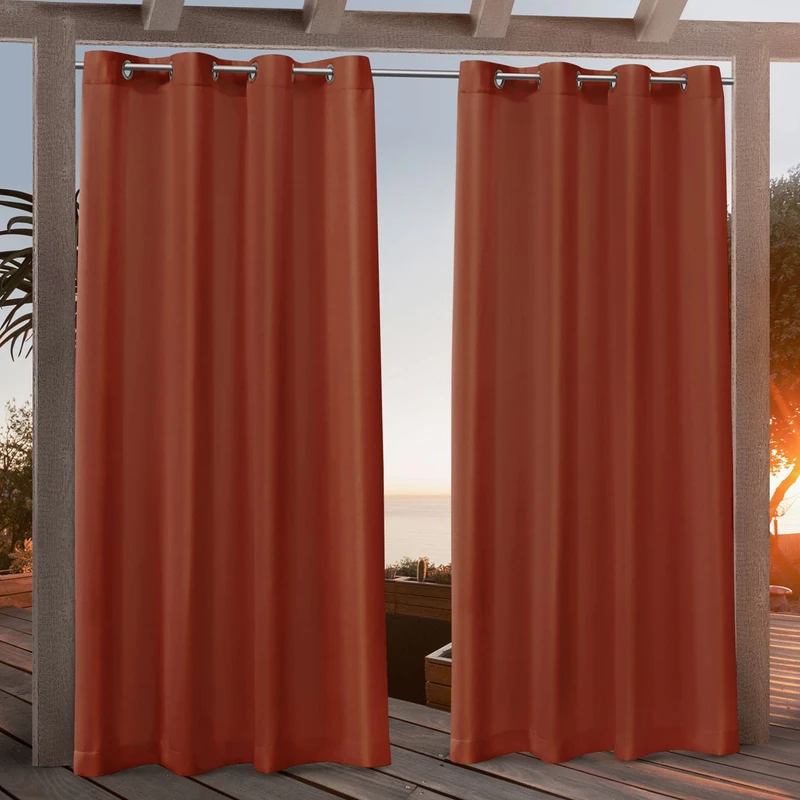 Nicole Miller Canvas Indoor/Outdoor Grommet Top Curtain Panel Pair, Orange Marmalade, 54x96, 2 Panels - Image 1