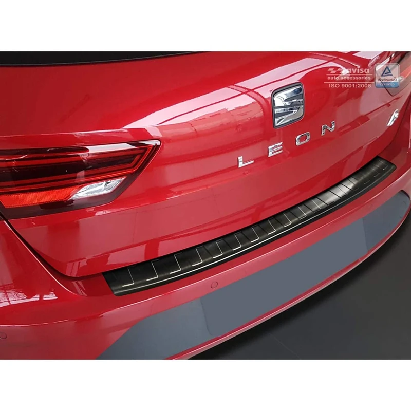 Avisa Black Stainless Steel Rear bumper protector compatible with Seat Leon (5F) ST 2013-2017 & 2017- 'Ribs'