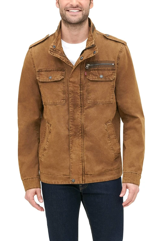 Levi's Men's Washed Cotton Military Jacket (Regular & Big & Tall Sizes) Lightweight, Worker Brown Unfilled, S