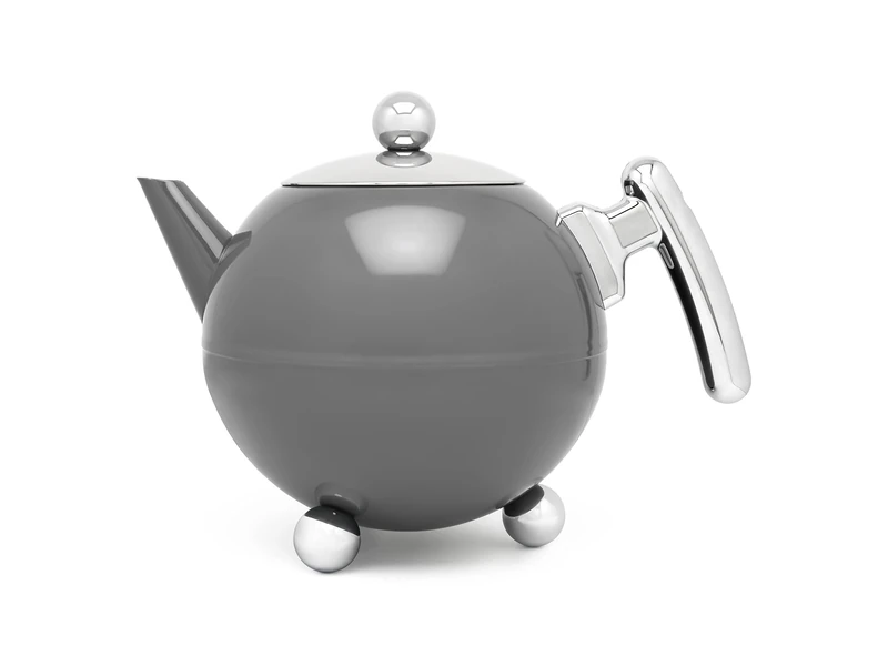 Bredemeijer 101003 Teapot Duet Bella Ronde 1.2L, Cool Grey Chrome, Chromium Fittings, Stainless Steel, 1.2 liters
