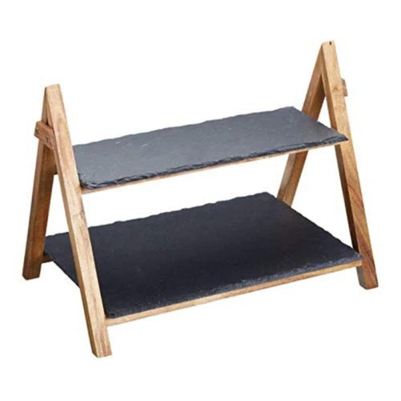 KitchenCraft DE952 Artesà 2 Tier Slate and Wood Serving Stand
