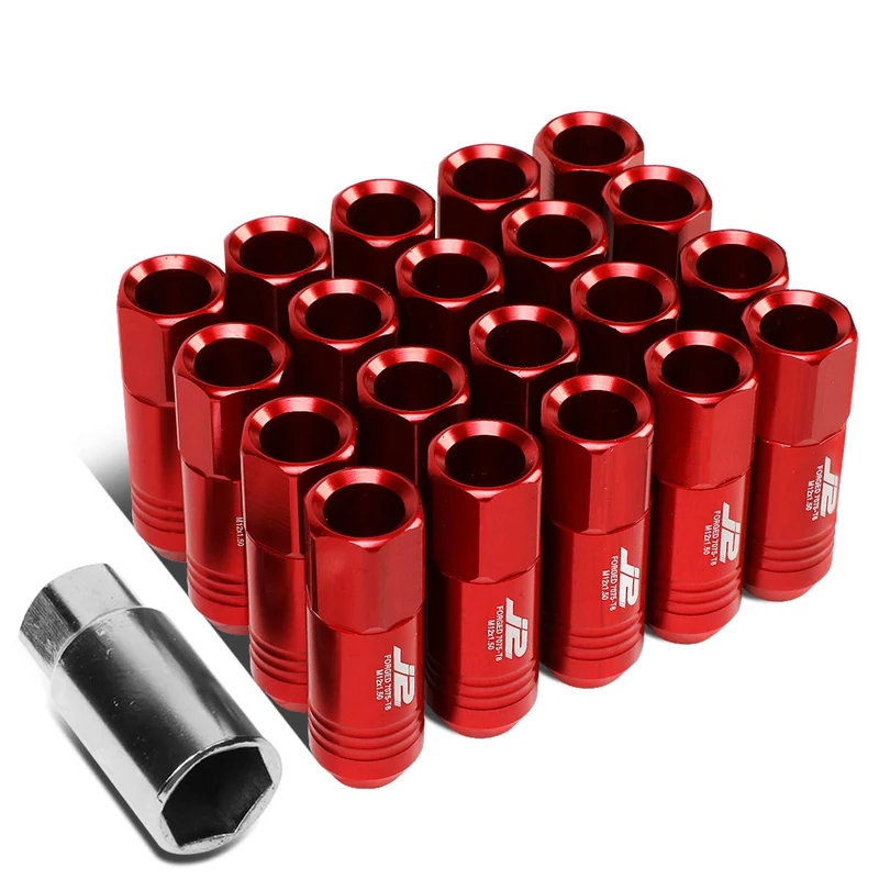 J2 Engineering LN-T7-009-15-RD Red 7075 Aluminum M12X1.5 20Pcs L: 60mm Open End Lug Nut w/Socket Adapter