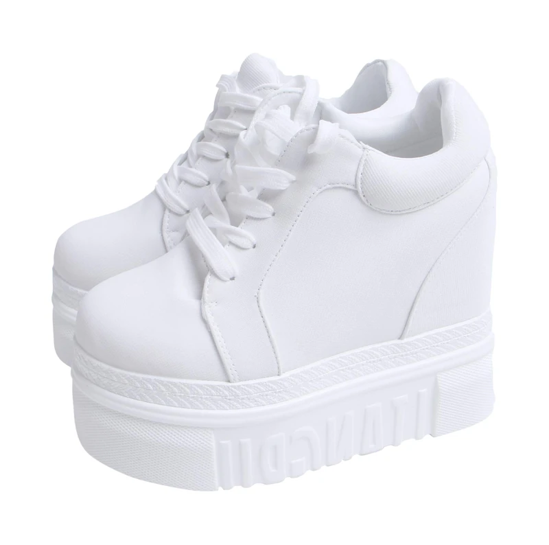 ACE SHOCK Women Fashion Platform Sneakers High Hidden Heel Wedge Walking Shoes Brides Wedding Shoes Without Flower White Size: 5 UK - Image 1