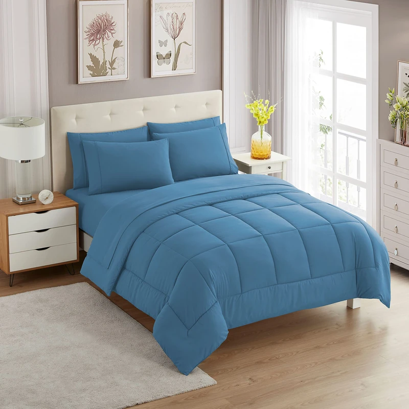 Sweet Home Collection Soft Down Alternative Blanket & Luxurious Microfiber Bed Sheets, Polyester, Denim, Twin
