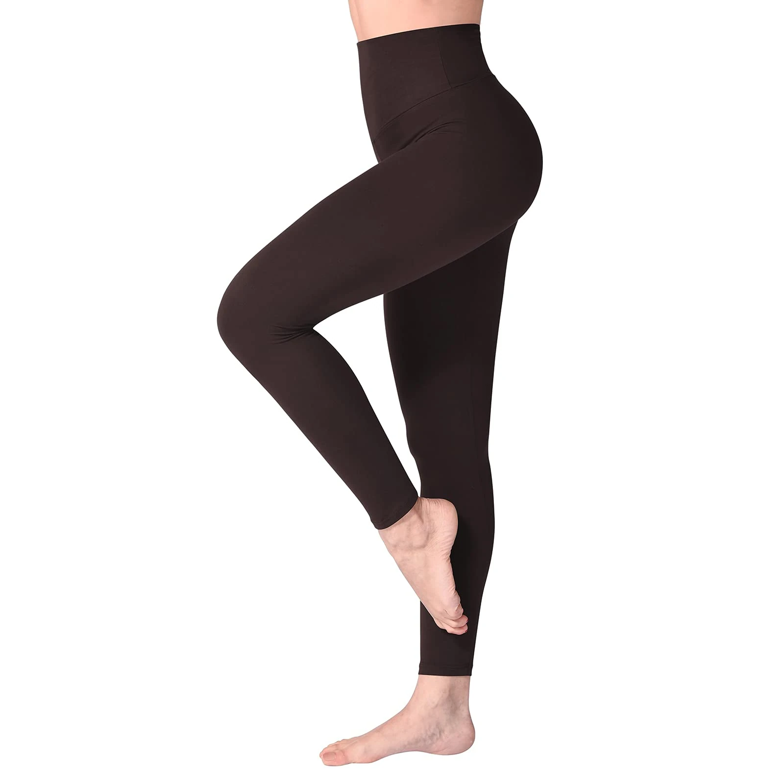 SINOPHANT High Waisted Leggings for Women, Buttery Soft Elastic Opaque Tummy Control Leggings, Plus Size Workout Gym Yoga(Brown1,L-XL)