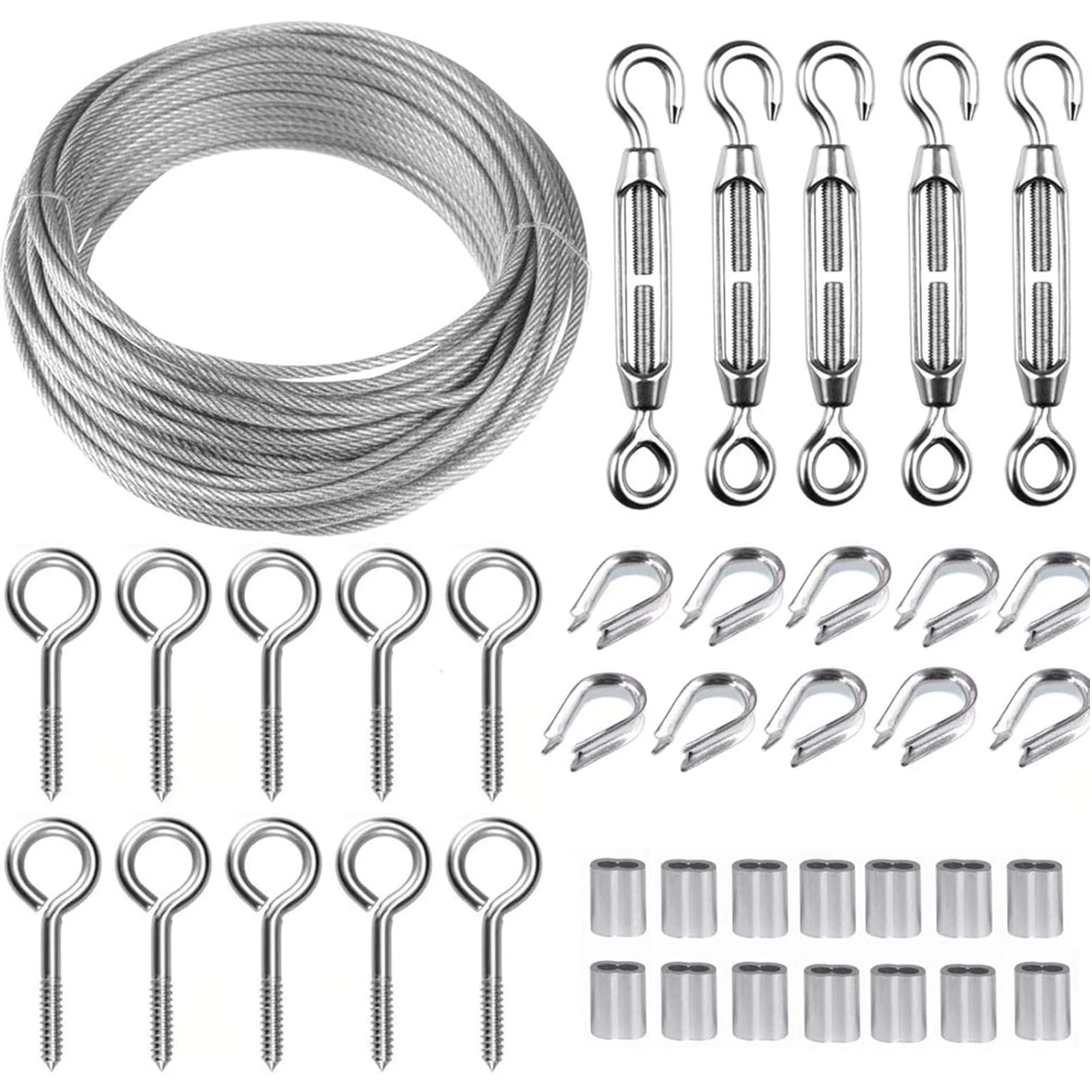 TooTaci 30M Garden Wire for Climbing Plants, 2mm PVC Coated Stainless Steel Cable with M5 Turnbuckles, Fence Wire, Vine Eyes for Climbing Plants, Perfect for Trellis, Outdoor String Light Hanging