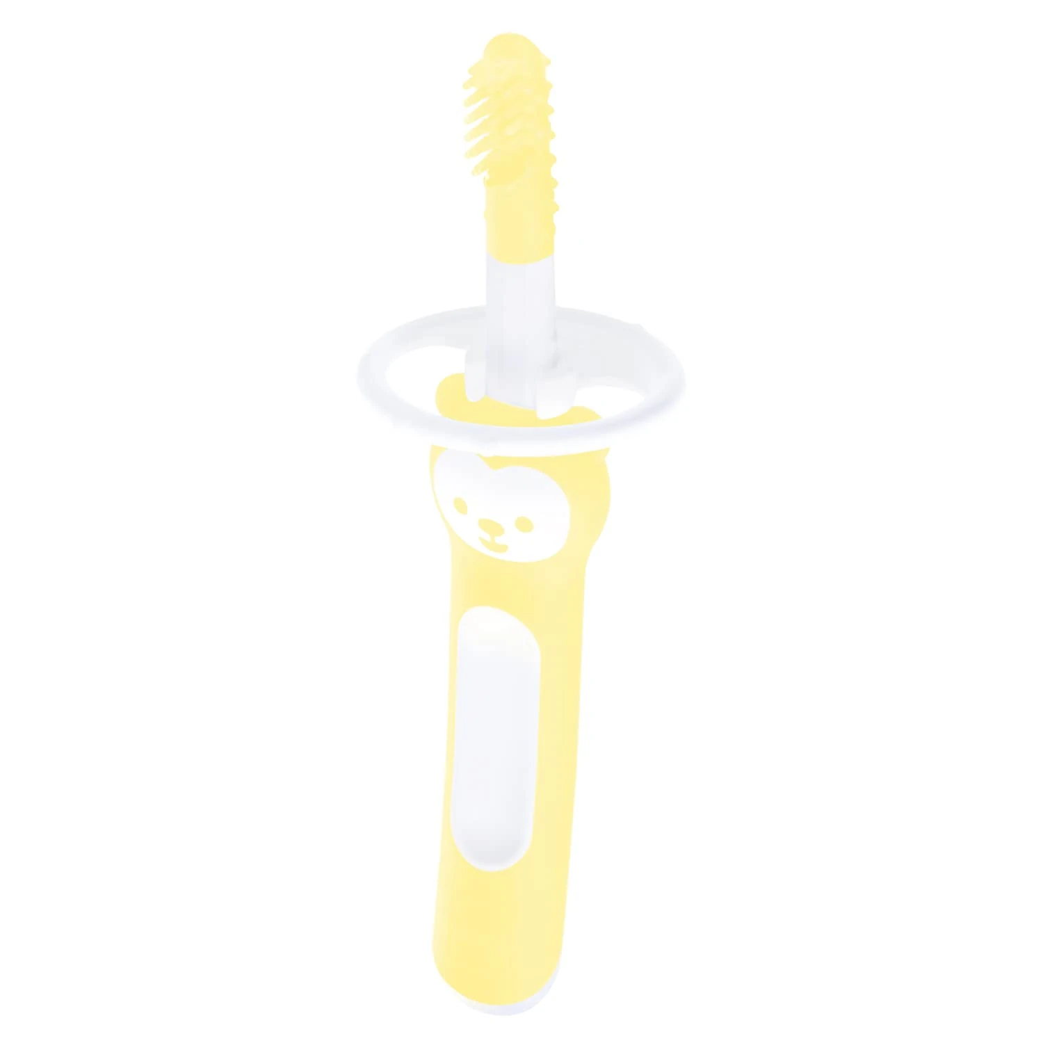 MAM Massaging Brush | Baby Training Brush with Safety Shield | Suitable for 3+ Months | Ideal First Toothbrush for Babies | Eases Teething Discomfort | Yellow