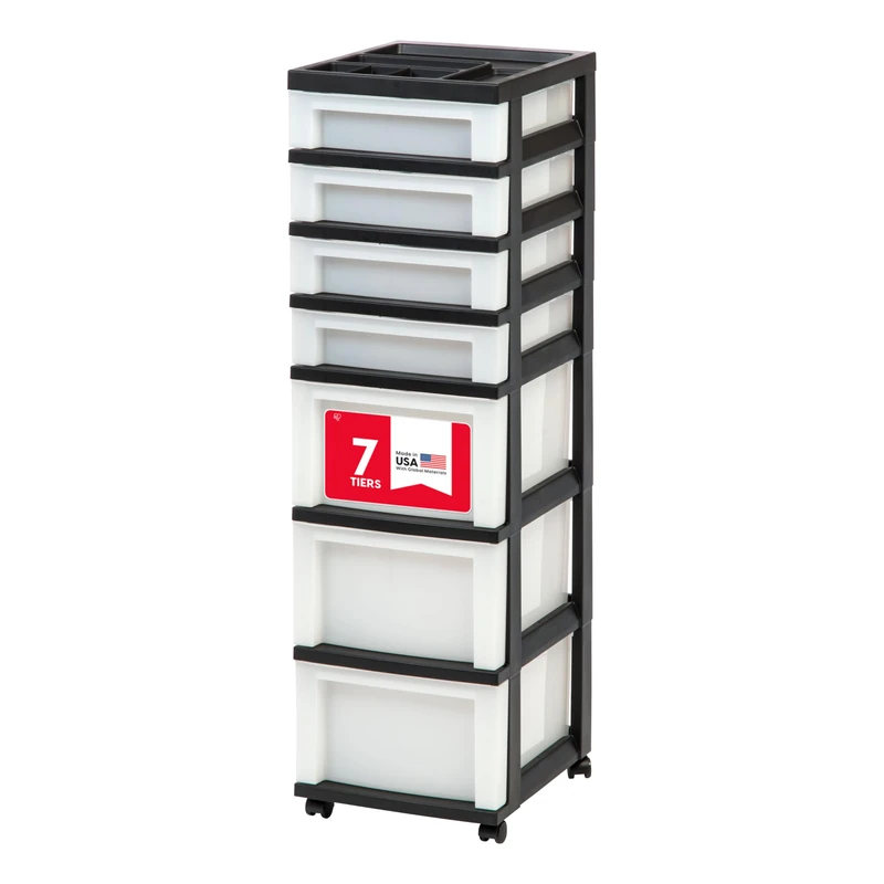 IRIS USA, Inc. Medium 7-Drawer Storage Rolling Cart with Organizer Top, Black/Pearl