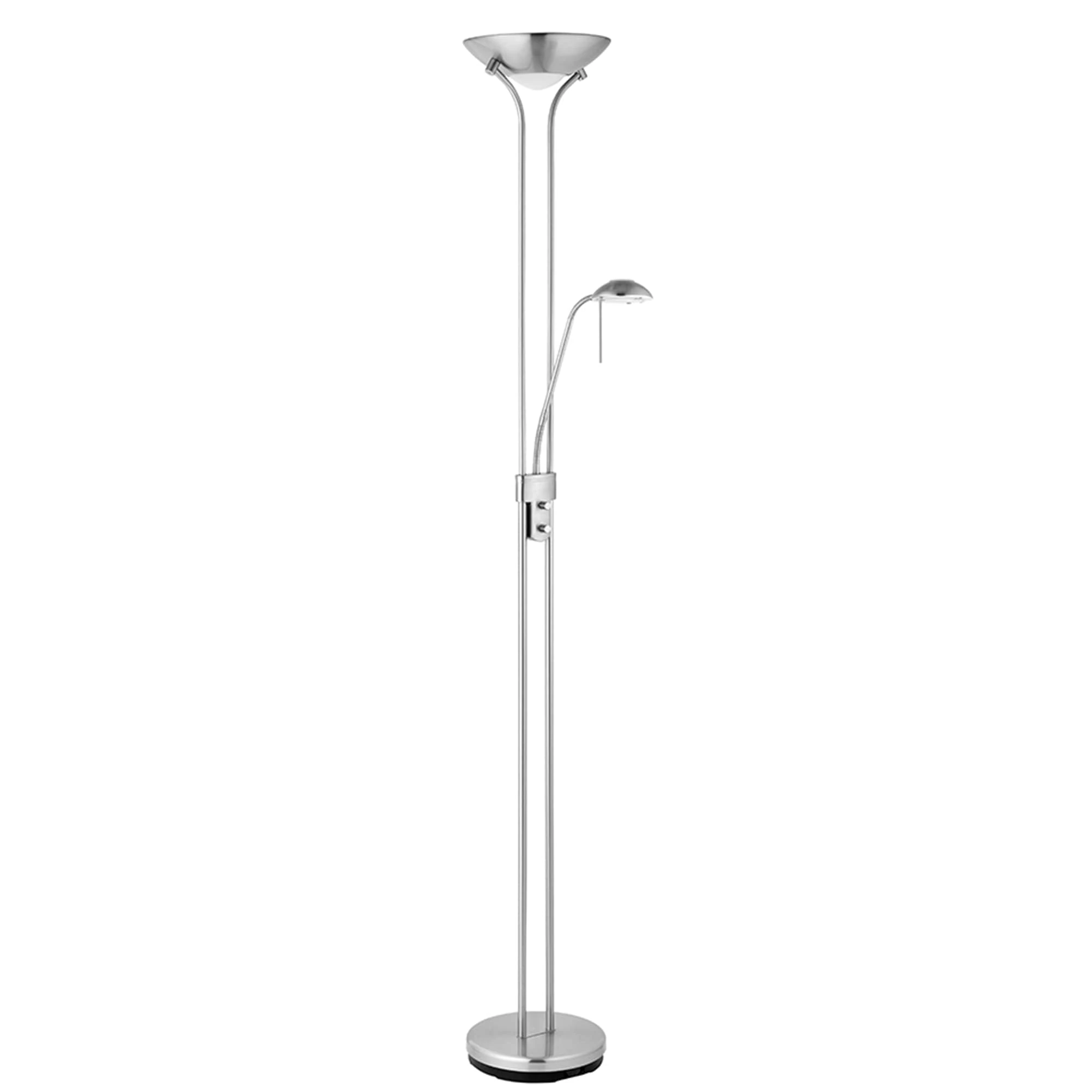 National Lighting Mother and Child Uplighter Floor Lamp with Reading Light - Satin Chrome Finish Floor Lamps for Living Room R7s/G9 Bulbs (Not Included)
