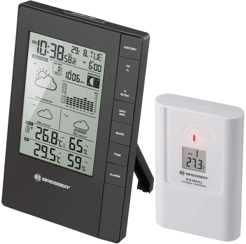 Bresser TemeoTrend FSX Wireless Weather Station with Outdoor Sensor with 3-Day Forecast, Moon Phase, Frost Warning, Air Pressure, Humidity, Temperature and Integrated Alarm Clock