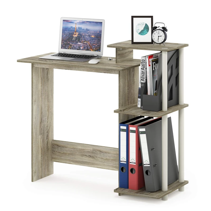 Furinno Efficient Home Laptop Notebook Computer Desk, Study Desk, Writing Desk, Sonoma Oak/White