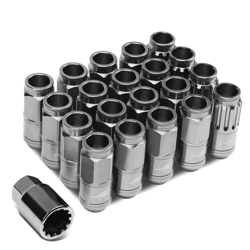 J2 Engineering LN-T7-002-15-SL Silver 7075 Aluminum M12X1.5 16Pcs L: 50mm Open End Lug Nut w/4Pcs Lock+Key