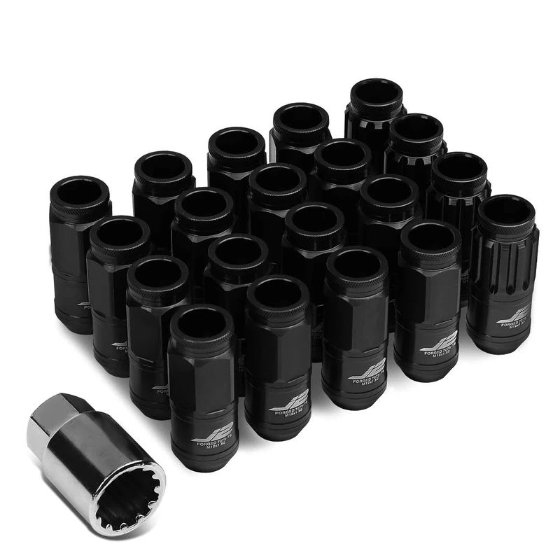 J2 Engineering LN-T7-002-15-BK Black 7075 Aluminum M12X1.5 16Pcs L: 50mm Open End Lug Nut w/4Pcs Lock+Key