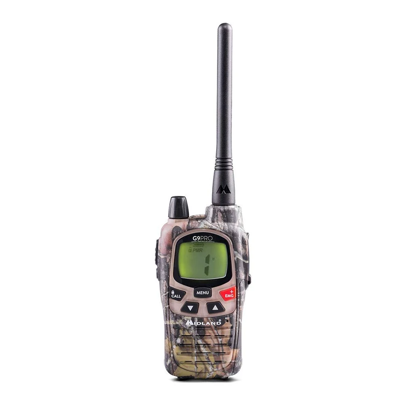 Midland - Walkie Talkie G9 PRO Camouflage, IPX4 Waterproof Long Range Walkie Talkies, 2 Way Radio, Airsoft & Outdoor, 101 Channels - 32 PMR446/69 LPD, 12Km Range, 23H Battery, 4 Rechargeable Batteries