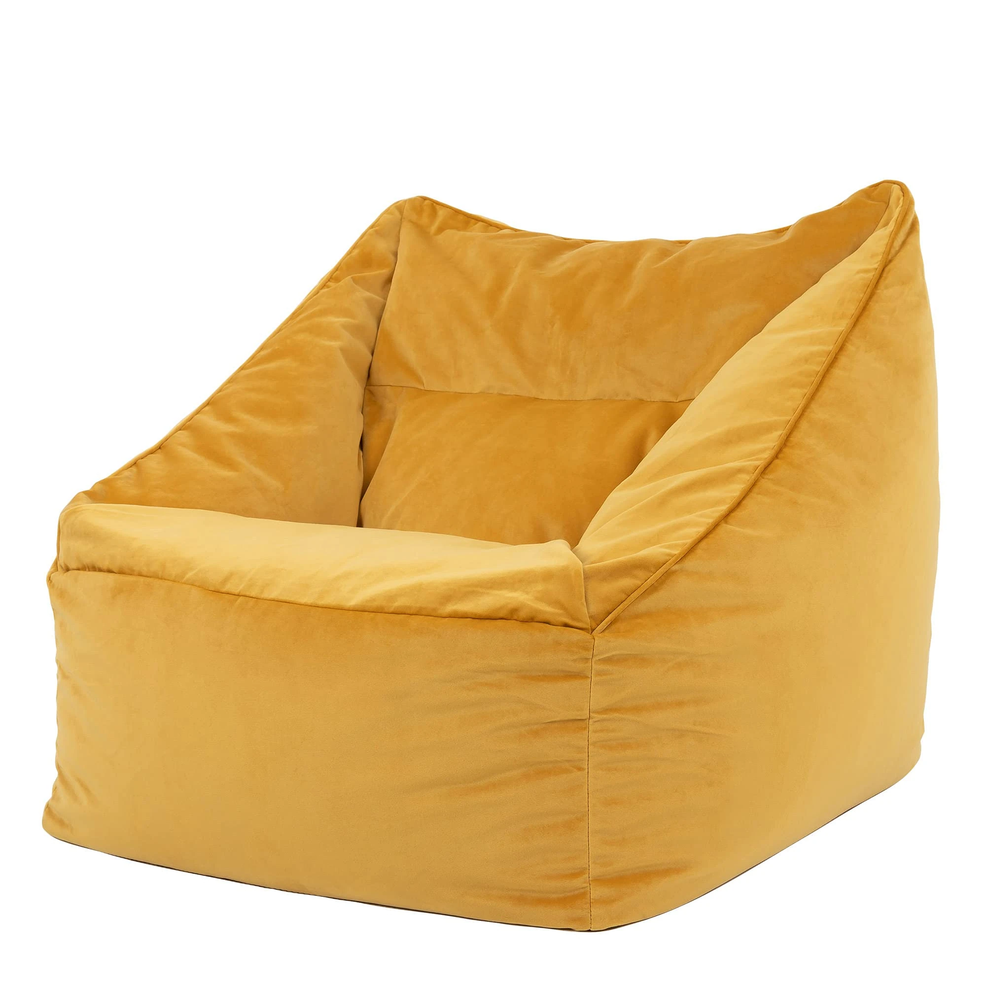 icon Natalia Velvet Bean Bag Chair, Ochre Yellow, Large Adult Bean Bag with Filling Included, Accent Chair, Armchair, Living Room Furniture, Bedroom Furniture
