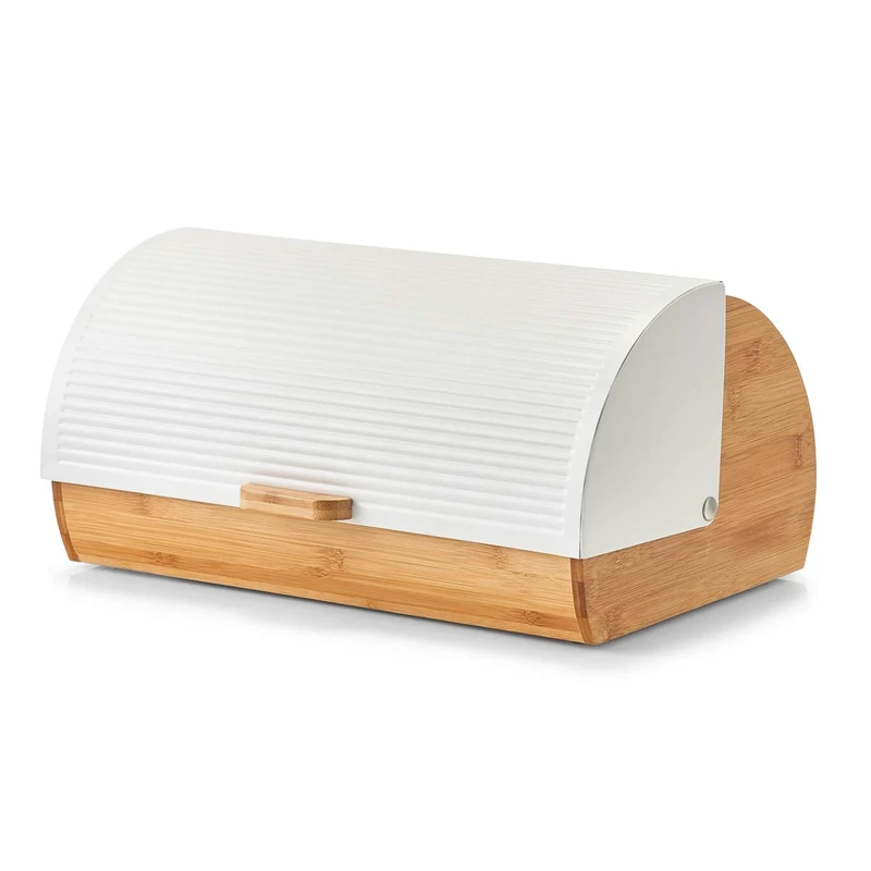 Zeller 25366 Bread Bin Bamboo/Metal White Approx. 39 x 27 x 19 cm Bread Storage Trendy White Bread Box Food Safe