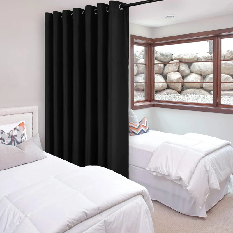 DWCN Total Privacy Room Divider Blackout Curtain - Thermal Curtains for Patio Door, Living Room, Bedroom Partition and Shared Office Space, 1 Grommet Curtain Panel, 10ft Wide x 8ft Tall, Black