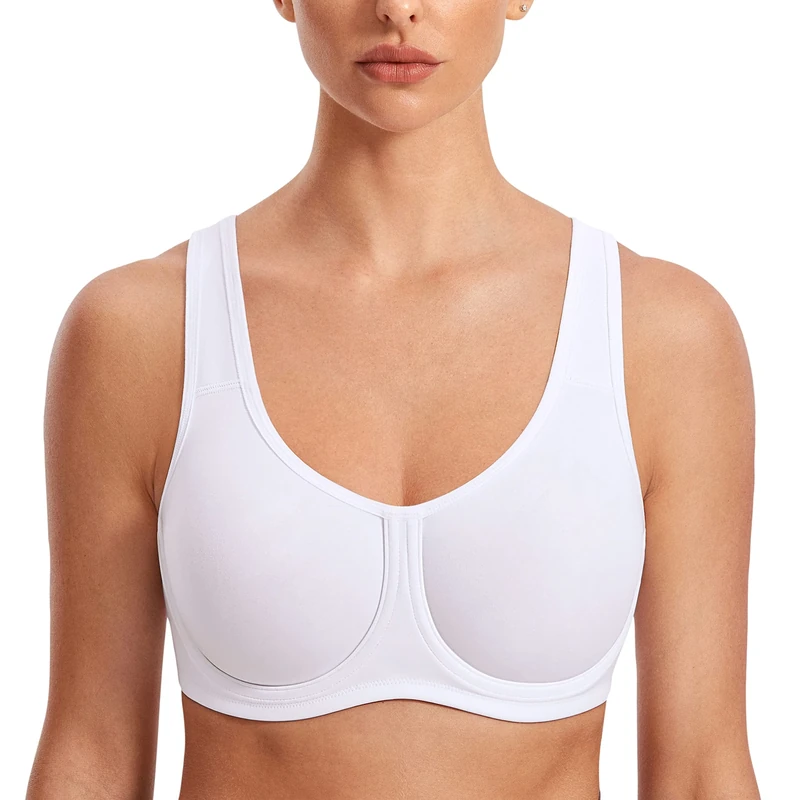 SYROKAN Women's Max Control Solid High Impact Plus Size Underwire Sports Bra for Large Breasts White 36E