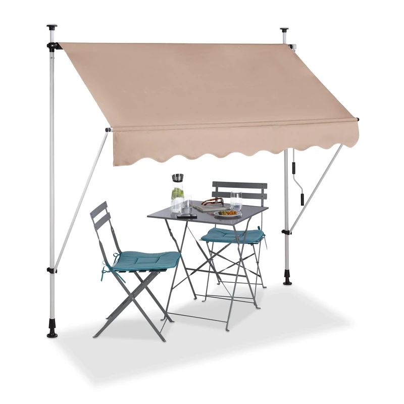 relaxdays Telescopic Canopy, Balcony Sunshade, Clamp Awning, No Drilling, Retractable & Adjustable, Width 200 cm, Beige