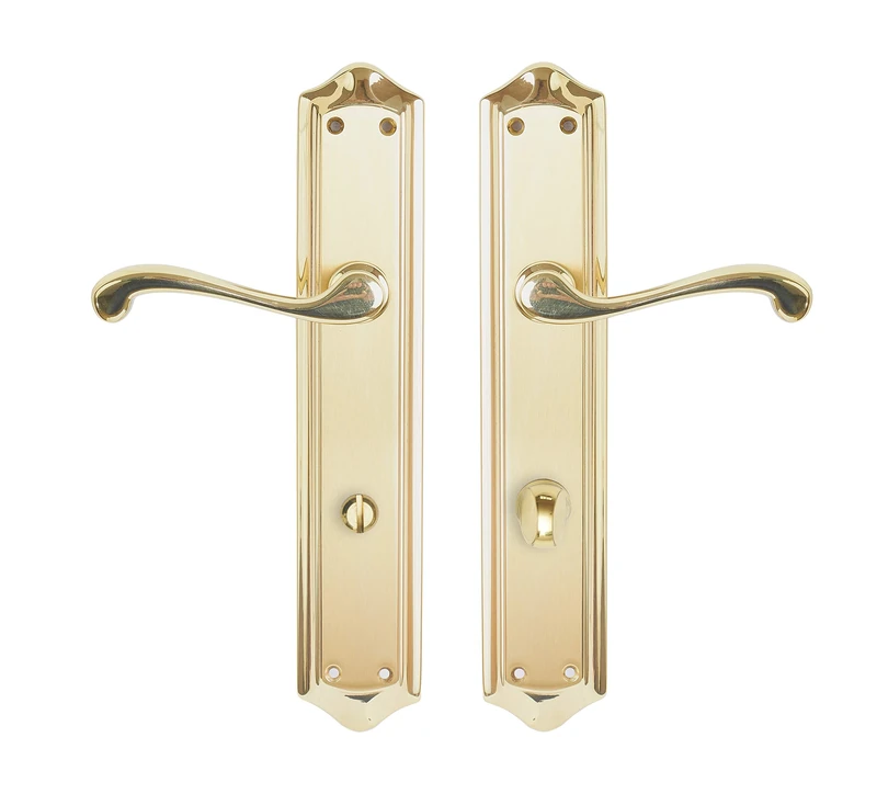 Set of Brass Handles Made in Spain. Matte Gold and Shine. Semi-Gloss Varnish Plate measurements: 275 x 52 mm.