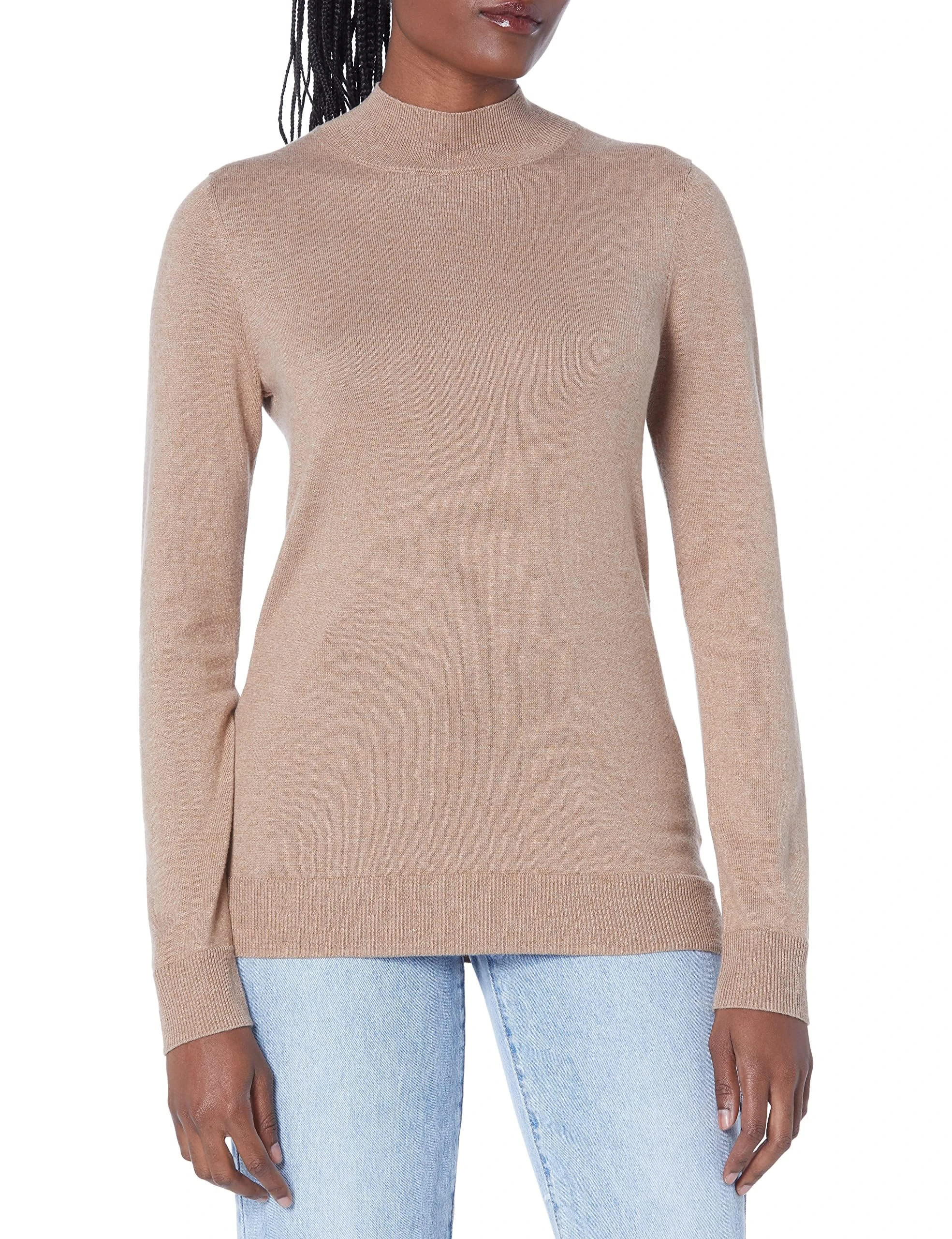 Amazon Essentials Women's Lightweight Mockneck Jumper (Available in Plus Size), Camel Heather, M