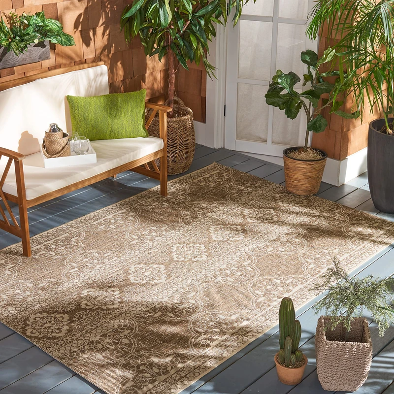 SAFAVIEH Transitional Rug for Indoor & Outdoor - Beachhouse Collection, Short Pile, in Cream and Beige color, 122 X 183 cm
