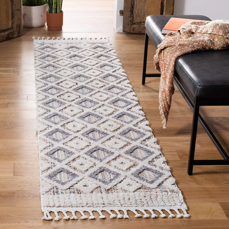 Safavieh Boho Rug for Living Room, Dining Room, Bedroom - Marrakech Collection, Short Pile, in Grey and Multi, 66 X 244 cm