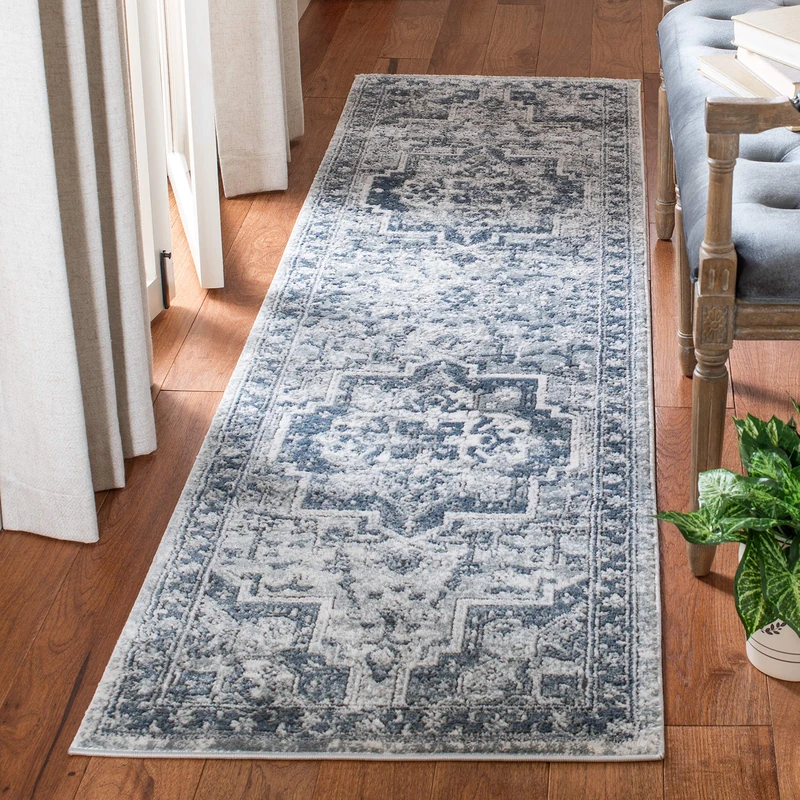 Safavieh Classic Indoor Woven Runner Area Rug, Oregon Collection, ORE883, in Navy / Ivory, 66 X 244 cm for Living Room, Bedroom or Any Indoor Space