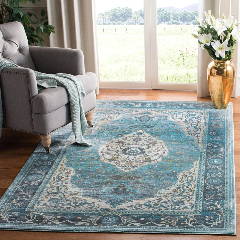 SAFAVIEH Exotic Elegant Rug for Living Room, Dining Room, Bedroom - Luxor Collection, Short Pile, in Turquoise and Beige, 122 X 183 cm