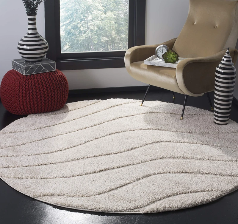 Safavieh Shag Rug for Living Room, Dining Room, Bedroom - Florida Shag Collection, High Pile, in Cream, 122 X 122 cm