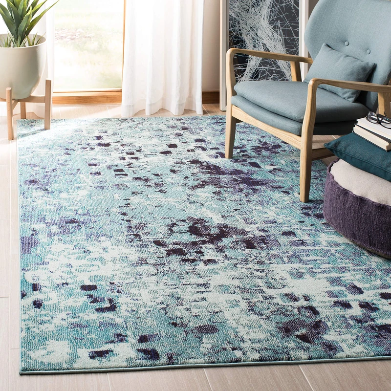 Safavieh Modern Chic Indoor Woven Rectangle Area Rug, Madison Collection, MAD425, in Turquoise/Navy, 160 X 229 cm for Living Room, Bedroom or Any Indoor Space