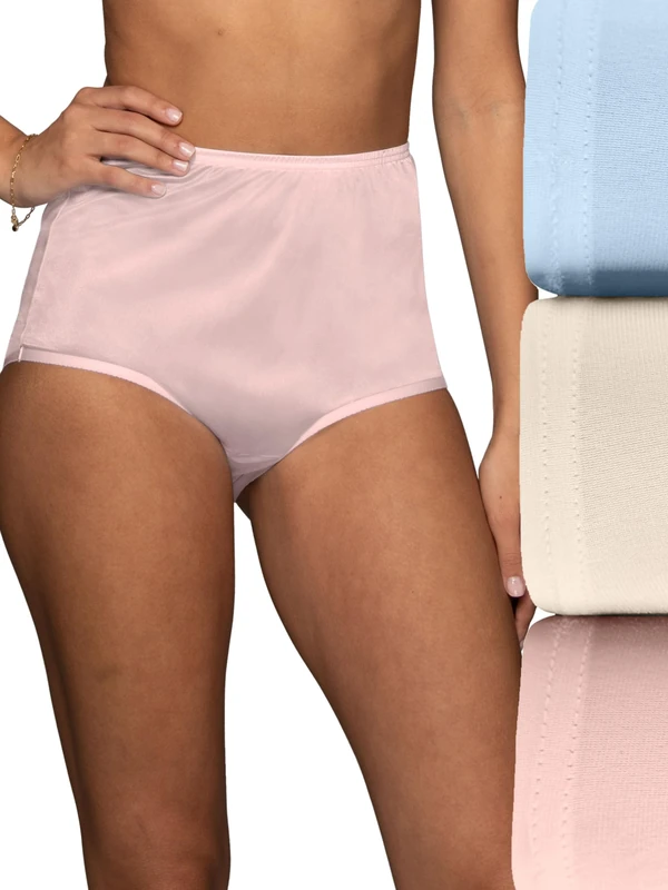 Vanity Fair Women's Underwear Perfectly Yours Traditional Nylon Brief Panties, VASS Blush/Haze Blue/Candleglow, XXL (Pack of 3)