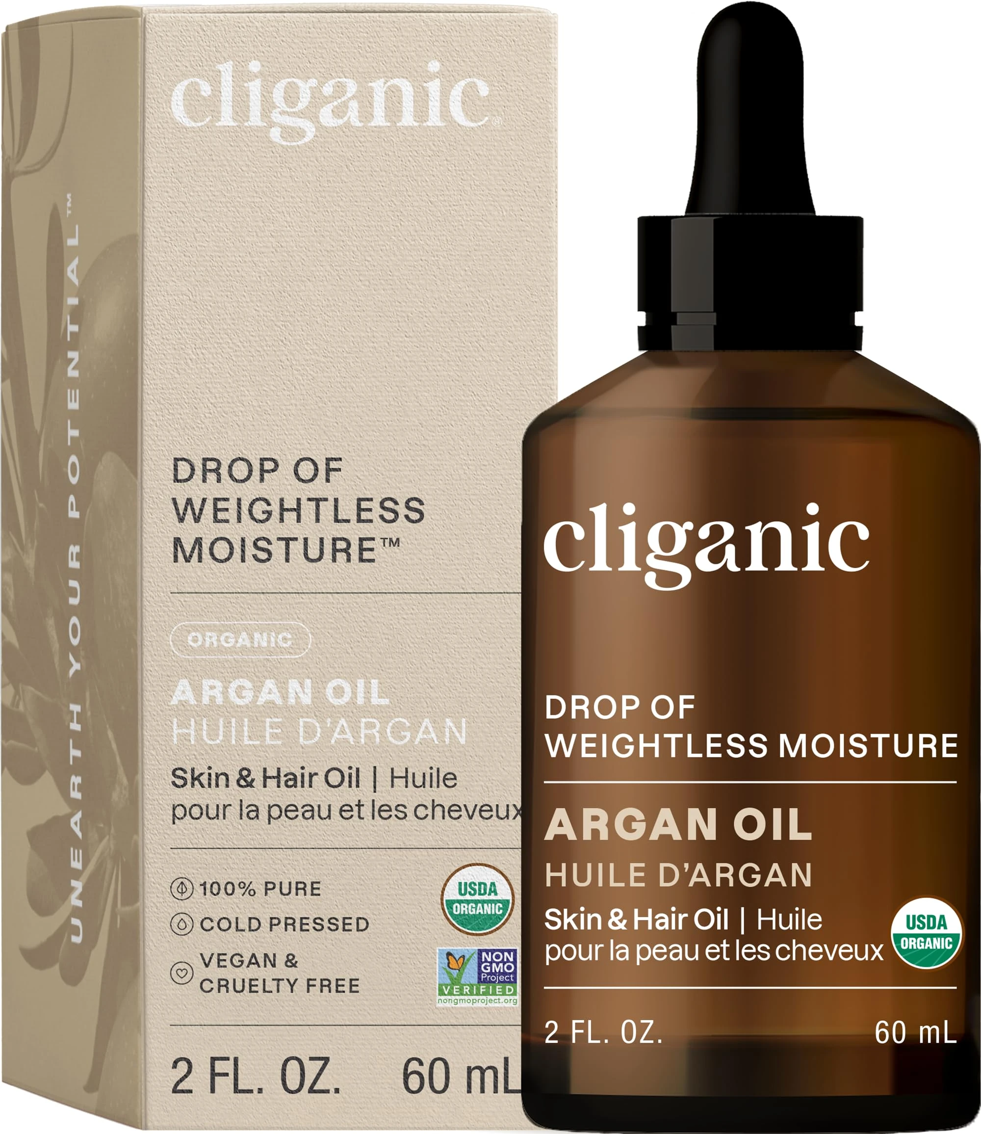 Cliganic Organic Argan Oil, 100% Pure | Moroccan Argan Oil for Hair, Face & Skin | Natural Cold Pressed Carrier Oil - Certified Organic