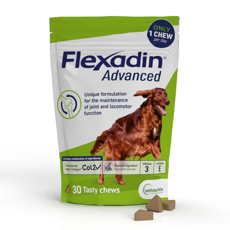 Flexadin Advanced Joint Care Supplement for Dogs containing Undenatured Type II Collagen,Boswellia serrata, Omega 3 & Vitamin E | 30 chews