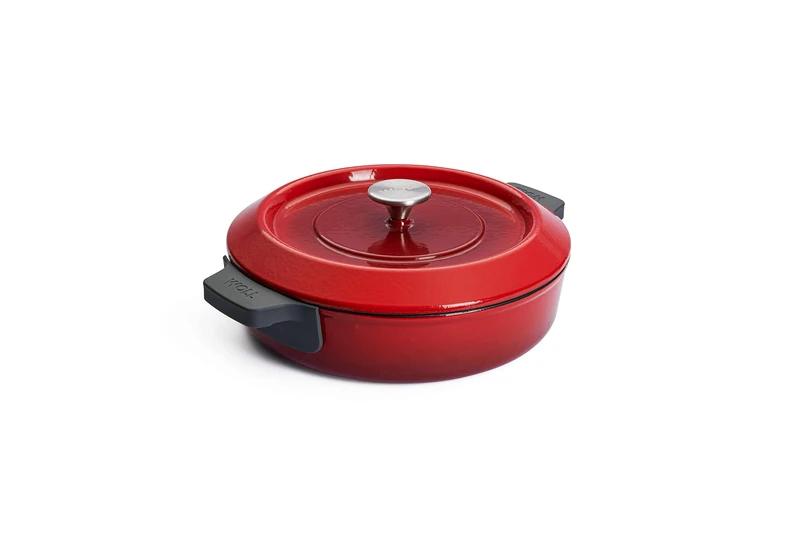 WOLL Iron Cast Iron Pot Diameter 28 cm Red with Lid and Silicone Handles - Enamelled Cast Iron, Suitable for Induction Cookers & Oven Safe up to 300 °C - Suitable for All Hobs