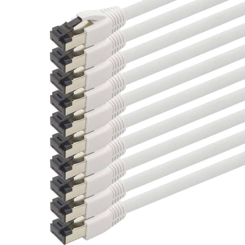 1aTTack.de 3.0 m Cat 8 network cable CAT8 cable white - pack of 10 Cat.8 Lan 2000 MHz 40 Gbit s 40GBase-T Poe+ patch cable Ethernet cable LSZH - 10 x 3 meters white