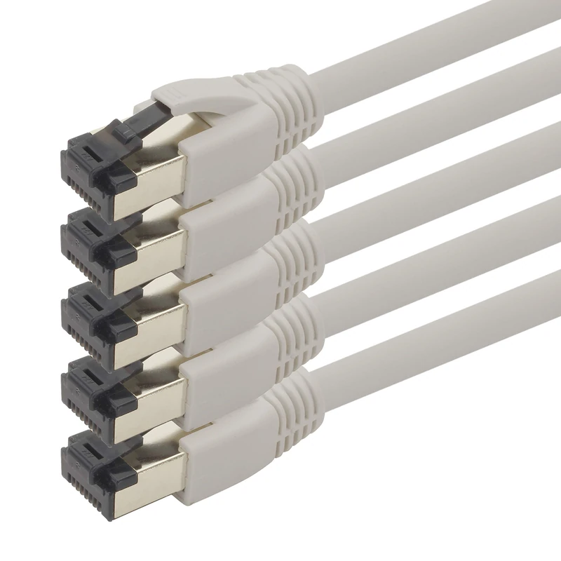 1aTTack.de 10m Cat 8 network cable CAT8 cable gray - pack of 5 Cat.8 Lan 2000 MHz 40 Gbit s 40GBase-T Poe+ patch cable Ethernet cable LSZH - 5 x 10 meters gray