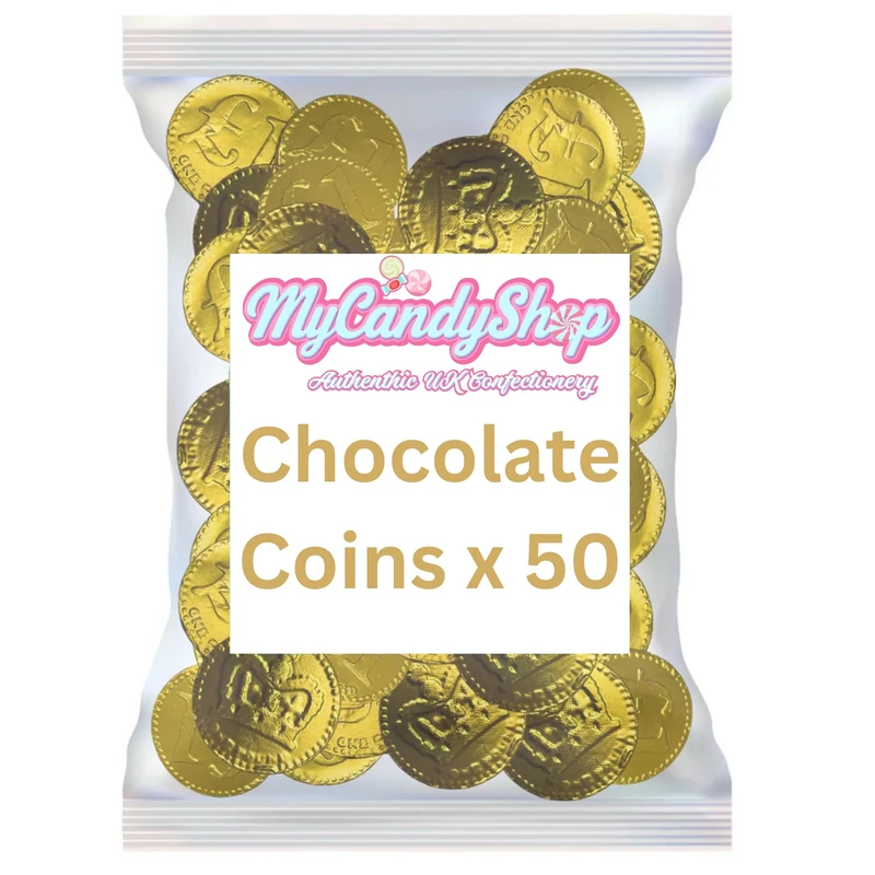CCC Chocolate Coins - 50 x Classic British £1s Mixture - Choc Flavour Coins - Great Party Bag Sweets For Kids, Fun Gold Chocolate Money for Kids & Adults