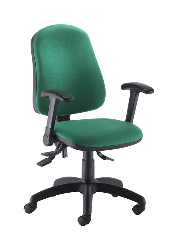 Office Hippo 3 Lever Swivel Desk Chair, Asynchro Mechanism, Height Adjustable Back, Flip Up Arms, Fabric, Green