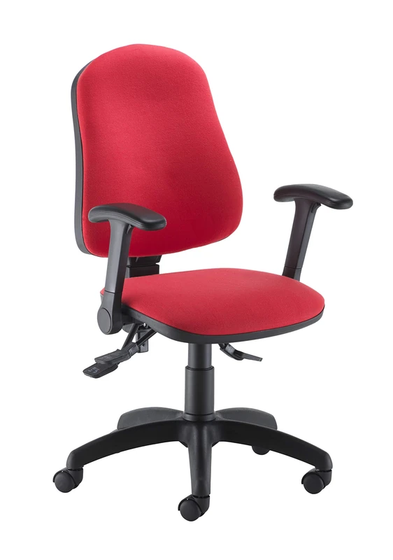 Office Hippo 3 Lever Swivel Desk Chair, Asynchro Mechanism, Height Adjustable Back, Flip Up Arms, Fabric, Red - Image 1