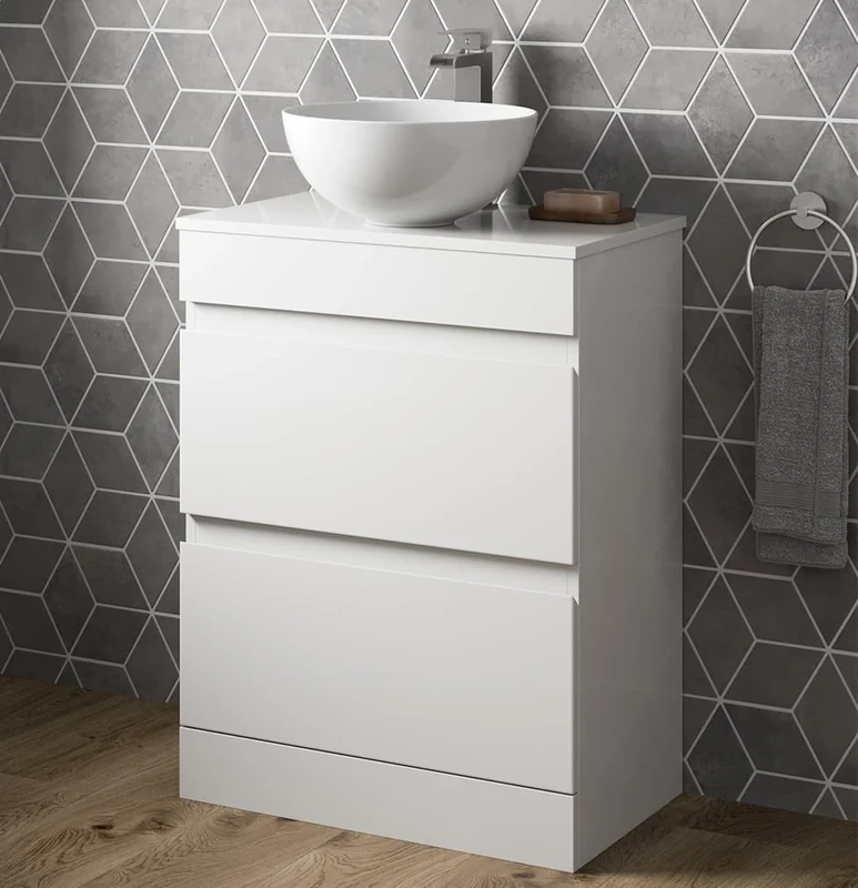 Artis 600mm Floor Standing Vanity with Oval Basin - Gloss White - Image 1