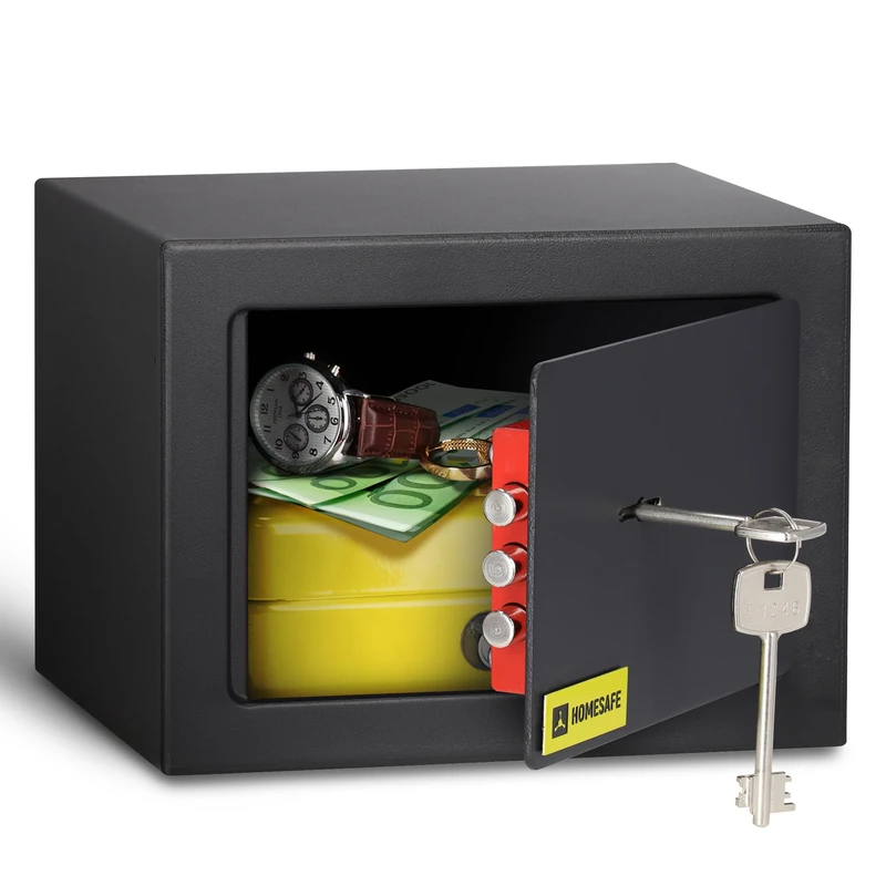 HomeSafe HV15K Safe Box with Key Lock, 15x20x17cm (HxWxD), Money Box for Home Security, Storage Safety Locker, Small Safe for Cash Savings, Jewelry or Money