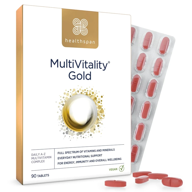 Healthspan Multivitamin Gold | A-Z Formulation | Wellbeing & Immune Support | Algal Source Vitamin D3 | Vitamins A, B, C, D, E & K | Calcium, Iron, Magnesium, Selenium & Zinc | Vegan (90 Tablets)