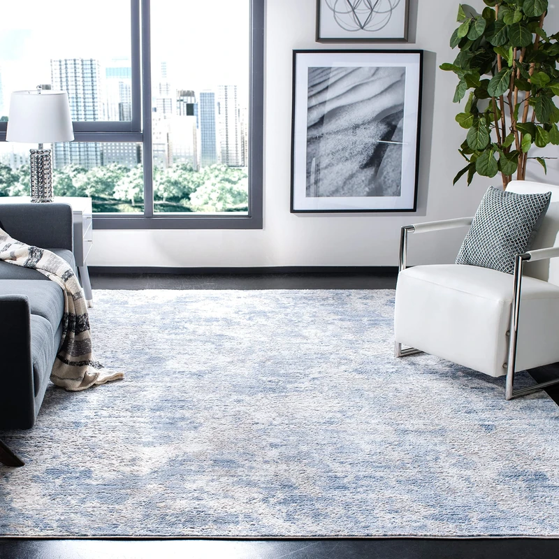 Safavieh Modern Rug for Living Room, Dining Room, Bedroom - Amelia Collection, Short Pile, in Grey and Blue, 200 X 200 cm