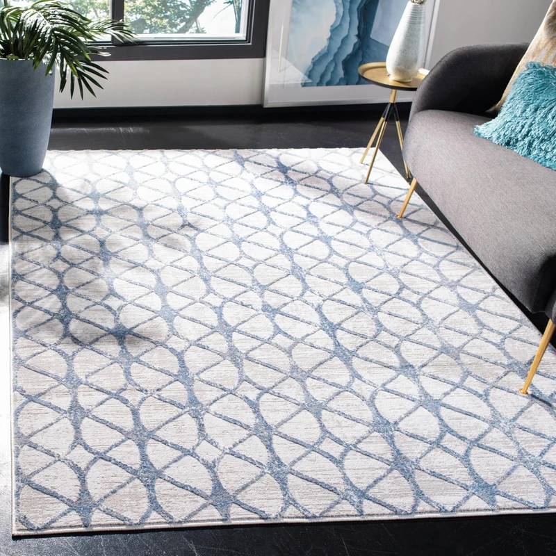 Safavieh Geometric Indoor Woven Rectangle Area Rug, Amelia Collection, ALA792, in Grey / Blue, 122 X 183 cm for Living Room, Bedroom or Any Indoor Space
